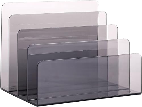 Sooyee Organizador de archivos de acrílico con 4 compartimentos para escritorio, decoraciones de oficina para el trabajo, negro transparente