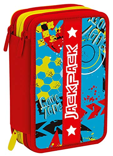 Preisvergleich Produktbild Jackpack 3-Fach Federmäppchen, Blau, Stöckig mit Schulzubehör: Farbstifte, Stifte