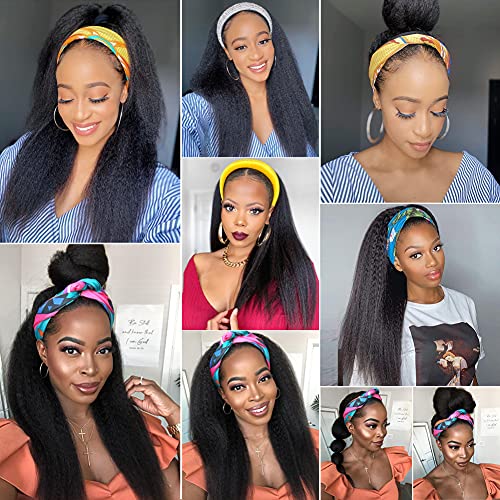 Kinky Straight Headband Wigs For Women Szphoxer Synthetic Headband Wig Long Yaki Straight Hair Wigs With Headband Attached 24 Inch Full Machine Made None Lace Front Wig Natural Black Color #TOP4