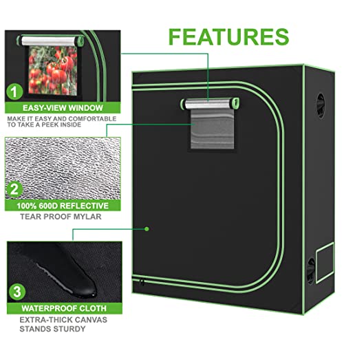 Nova Microdermabrasion 48"X24"X60" Mylar Hydroponic Grow Tent With Observation Window And Floor Tray, 4×2 Grow Tent, High Reflective Growing Tent Room For Indoor Plant Fruit Flower Veg #TOP3