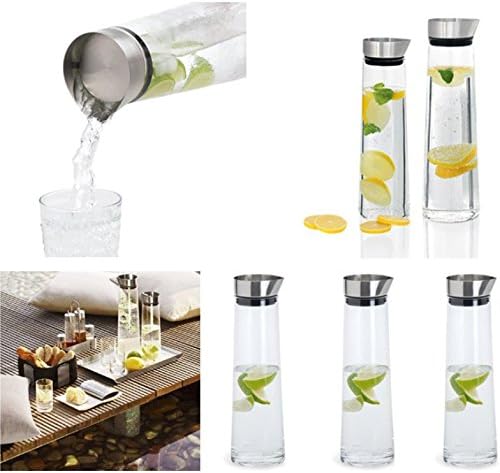 Buwico 1L Glass Carafe Glass Water Jug Borosilicate Glass Jug with Stainless Steel Lid for Water Milk, Juice, Iced Tea - Image 4