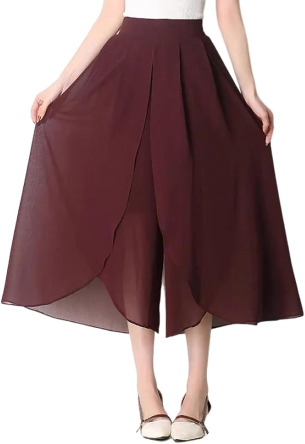 BIUBIULOVEWomen's Lightweight High Waist Chiffon Wide Leg Palazzo Pants,Women's Summer Capris Wide Leg Palazzo Pants Dressy Casual Split Chiffon Trousers