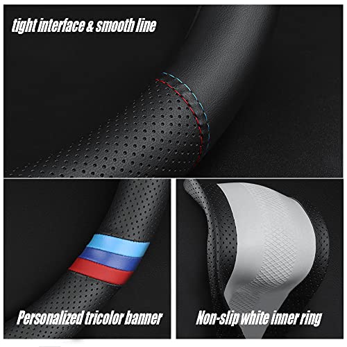 New Nappa Leather Car Steering Wheel Cover, Comfortable, Non-Slip, Sporty Style. for BMW Car Steering Wheel Covers. Black and Blue - Image 5