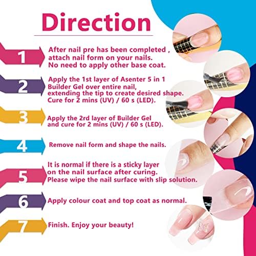 ASENTER 5 in 1 Builder Gels 15ML in a Bottle, Clear Nude Pink Rubber Gel Nails Extension Gel, Base Gel Nail Strengthener, Hard Gel, UV/LED Gel Nail Polish Gel for Broken Nails Repair