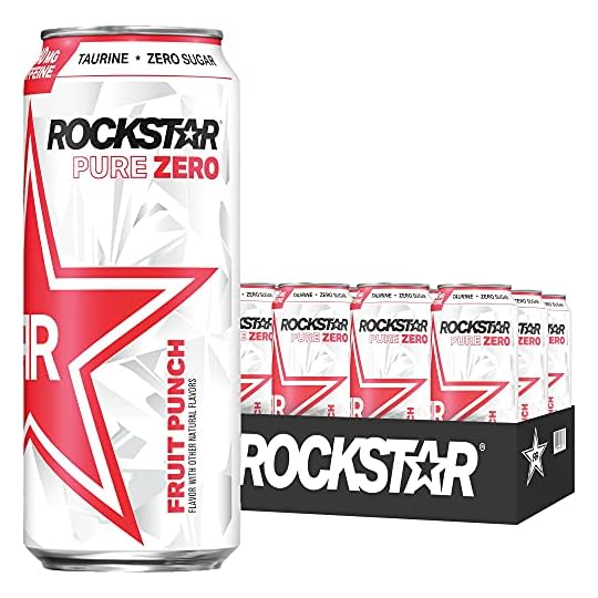 
                            Rockstar Pure Zero Energy Drink, Fruit Punch, 0 Sugar, with Caffeine and Taurine, 16oz Cans (12 Pack) (Packaging May Vary)
                        