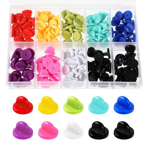 150PCS Pin Backs Locking, Multicolour Rubber Safety Pin Backings for Brooch, Tie, Hat Badge & Insignia, Needleless Butterfly Clutch Lapel Pin Backs for Uniform Badges & Enamel Pins