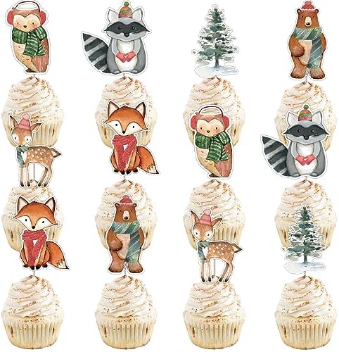 36PCS Winter Woodland Birthday Decorations Baby Shower Cupcake To...