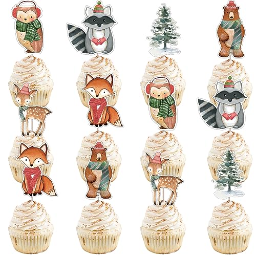 36PCS Winter Woodland Birthday Decorations Baby Shower Cupcake To...