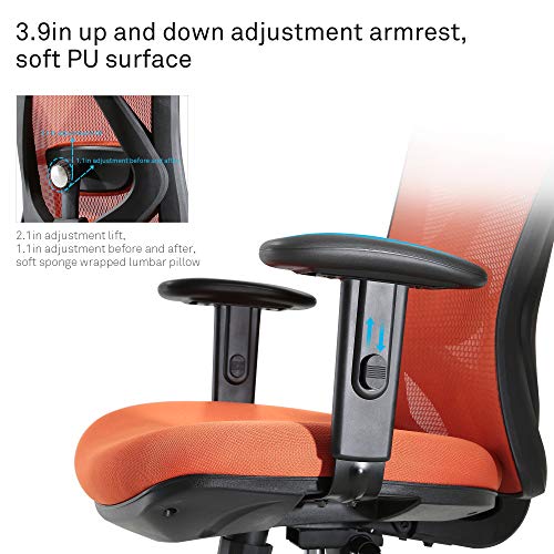 Image of SIHOO Ergonomic Desk Chair, Computer Chair with Breathable Mesh Design Adjustable Headrest and Lumbar Support High Back Chair(Orange)