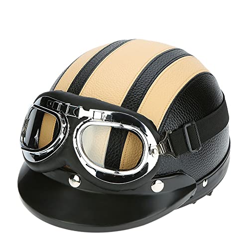 Shkalacar Casque avec visière pour trottinette électrique pour adulte, moto et scooter ouvert moitié cuir UV Lunettes rétro Style vintage 54-60 cm