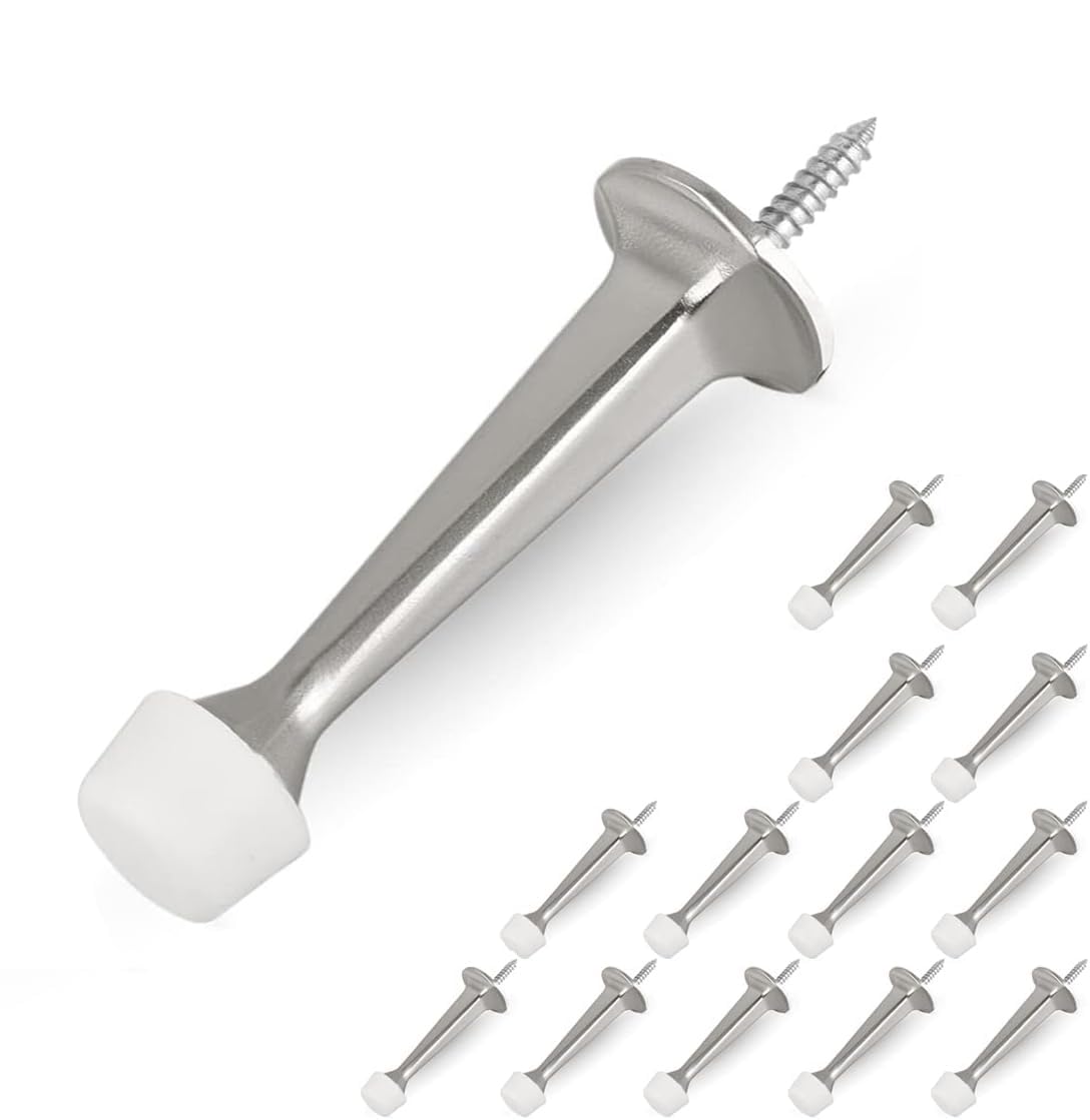 HOMOTEK 14 Pack Heavy Duty Solid Rigid Door Stop with Soft Rubber Tip, Zinc Die Cast Door Stopper Protect Wall & Door, Satin Nickel — image 1
