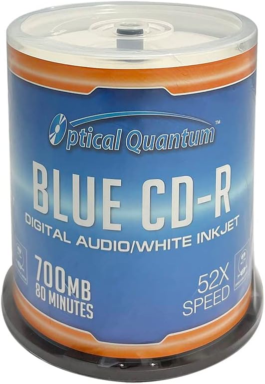 Optical Quantum Digital Audio Music 700MB 52x Blue AZO CD-R White Inkjet Printable, 100 Discs