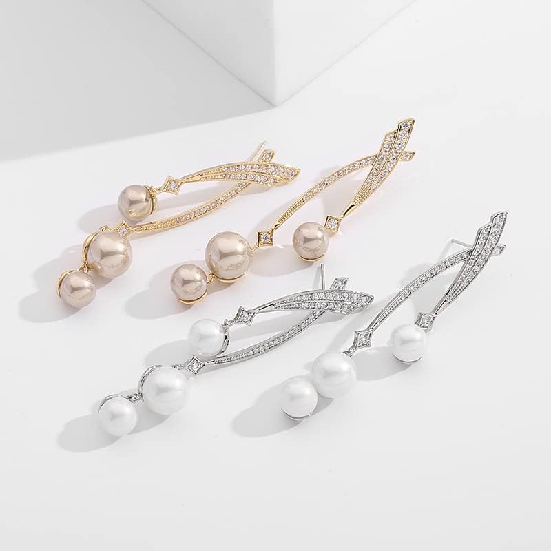 14K Gold over S925 Sterling Silver Moissanite Freshwater Pearl Drop Earrings, Unique Cross-Line Design, Elegant Long Dangle Jewelry Gift for Her