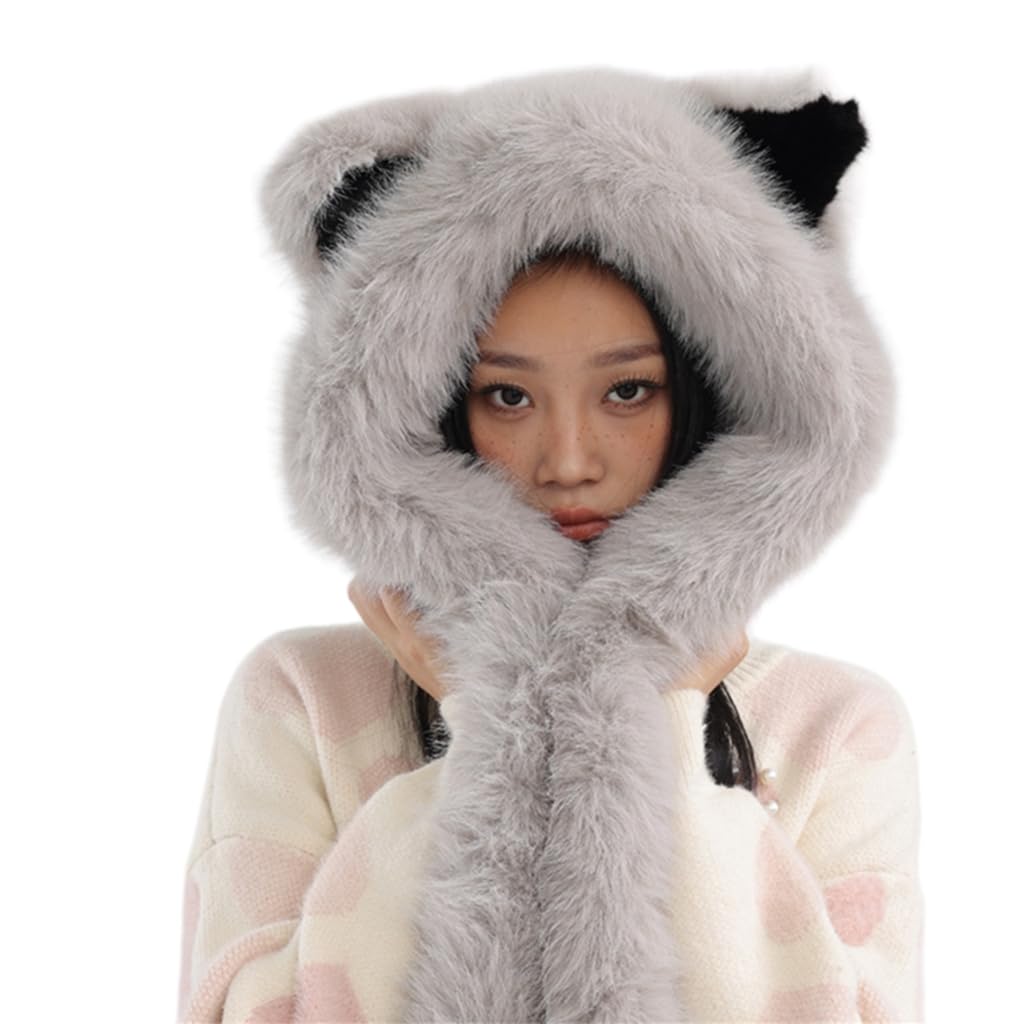 QUEENYARD Warm Hat, Thicken Warm Scarf Hat Lovely Foxs Ears Women Hat Outdoor Earflap Children Hat for Winter Warmth and Fashionable Look