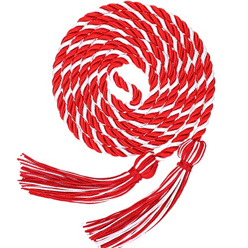 Image of TecUnite Graduation Cords Honor 2026 Polyester Yarn Decorative 67 inch Long Garland Twist Ties with Tassels for Bachelor Gown Graduation(Red with White)