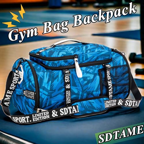 Image of Gym Duffle Bag Backpack,4‑Way Waterproof with Shoe Compartment Travel Hiking Laptop