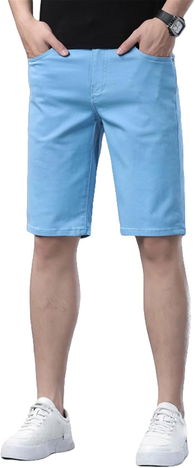 Men's Summer Six-Pocket Denim Trendy Versatile Mid-Length Elastic Casual Capri Shorts