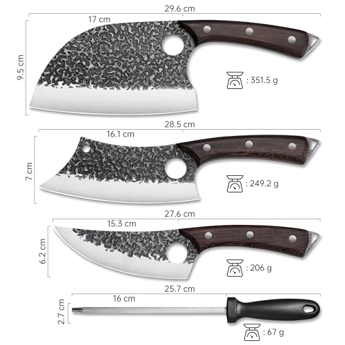 Plys Forged Butcher Knife Set: Comfortable Handle for Long Use - 3PCS Viking Kitchen Knives Set for Mens - Handmade Cooking Meat Cleaver for Cutting and Chopping - Image 7