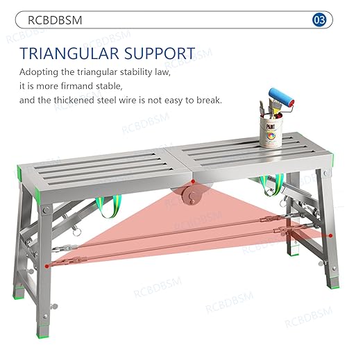Plataforma de trabajo plegable, escalera de aluminio, andamio portátil multiusos con pies de goma antideslizantes, carga máxima de 800 libras