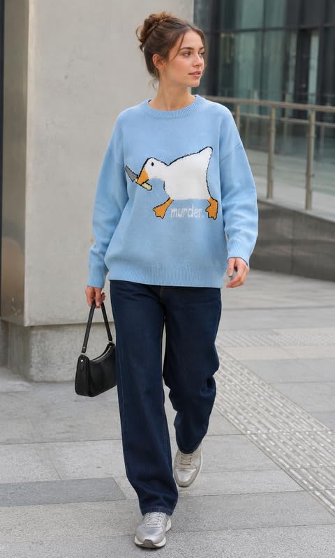 Image of Vamtac Mens Oversized Sweater Vintage Graphic Pullover Crewneck Knit Jumper Y2K Unisex Streetwear 2026 Fall Tops