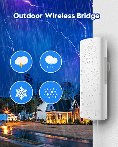 Wireless Bridge, 5.8G 100Mbps Point to Point WiFi Bridge Outdoor,1.8 Mile Transmission Distance, with 14DBi Directional Antenna, 24V PoE Adapter, for Extended WiFi Network Video Surveillance Range