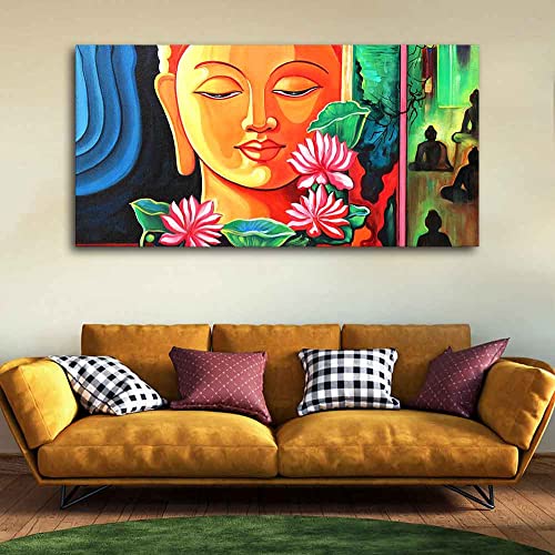 Image of VIBECRAFTS Canvas Paintings for Living Room Drawing Room Spiritual Gautam Buddha Canvas Wall Painting Fitted With Wooden Frame For Home | Office | Living Room | Gift (PTVCH 2499)