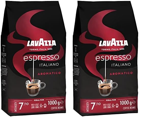 Lavazza, Espresso Aromatico, Arabica & Robusta Kaffeebohnen, Ideal für Espressomaschinen, Schokolade & Trockenfrüchte Aromen, Aromatischer Geschmack, Intensität 7/10, Leichte Röstung, 1kg Packung