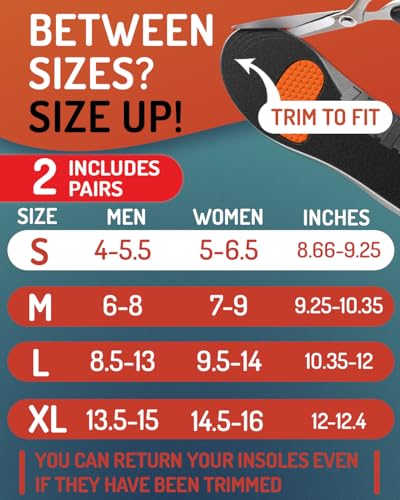 Image of 2 Packs of Sport Shock Absorbing Insoles - Basketball Athletic Shoe Cushioning Inserts Men Women - Ideal for Active Sports Running Training - Neutral Arch for Sneakers Shoes, S
