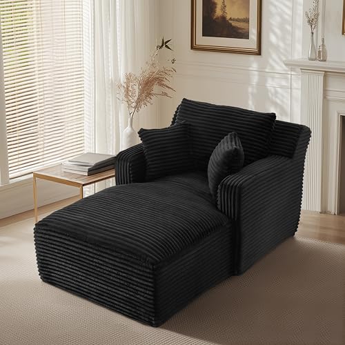 Image of KEIKI 65.4 inch Oversized Corduroy Chaise Lounge, No Assembly Reading Chair