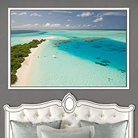 Framed Canvas Wall Art Coastal Scenery Aerial Coastal Cool Multicolor Ocean Photography Realism Relax/Calm - 16x24 inches