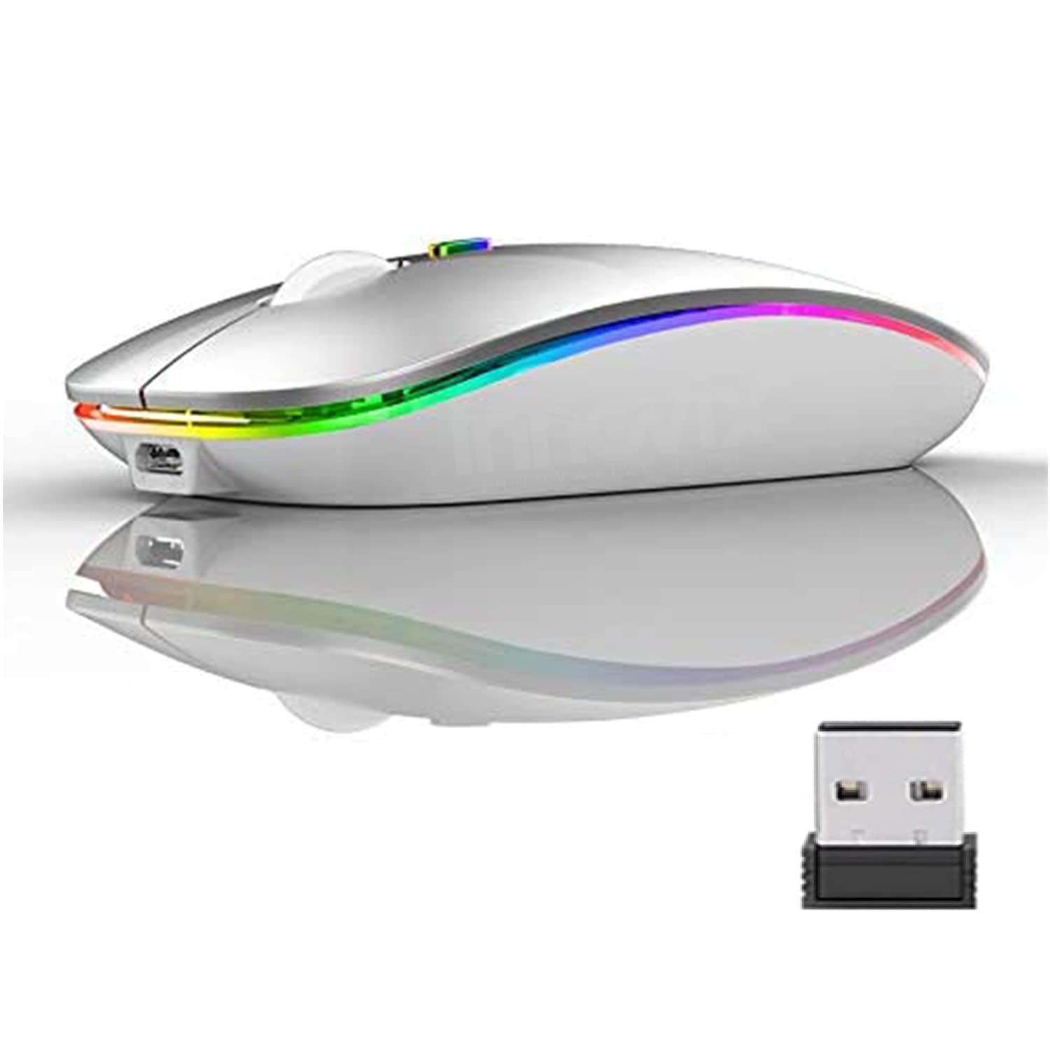 DASH 2.4GHz Wireless+Bluetooth 5.1 Mouse,Multi-Device Dual Mode Slim Rechargeable Silent Click BT Mouse,3 Adjustable DPI,Works on 2 devices at the same time for Windows/Mac/Android/Ipad/Smart TV