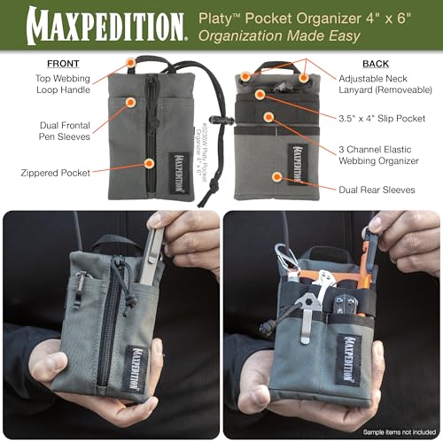 Image of MAXPEDITION Platy Pocket Organizer, Durable EDC Tool Pouch for Men, Neck Wallet with Paracord Lanyard, Holds Flashlight, Multitool, Pen, Notebook (Wolf Gray, 4 inch x 6 inch)