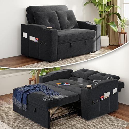 Real Relax Sleeper Sofa Bed, 3-in-1 Loveseat Sofa with USB