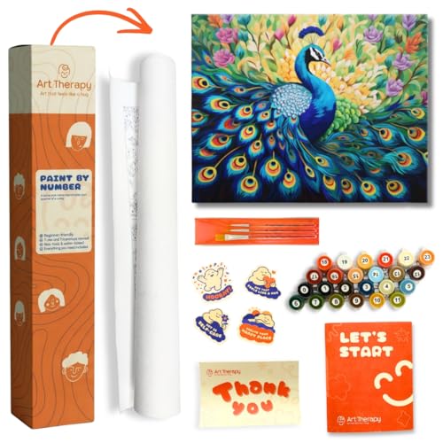 Image of Art Therapy Pcn27 Linen Canvas DIY Paint by Numbers Kit 15 x 20 Inch with 2 Set of Acrylic Oil Painting Colors with Brushes for Stress Relief & Home Decoration (Neelmayur Bloom)