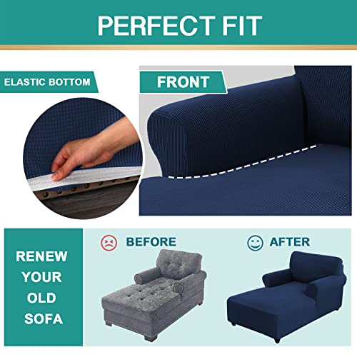 Okyuk Chaise Lounge Cover, Stretch Chaise Chair Covers, Sofa Chaise Slipcover With Double Arm, Jacquard Fabric Machine Washable Furniture Protector Couch Soft For Living Room Bedroom, D-Navy #TOP5