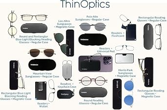 ThinOptics Pod Reading Glasses - Slim Armless Pocket Readers - White, Blue 1.0x