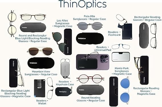 ThinOptics Pod Reading Glasses - Slim Armless Pocket Readers - White, Blue 1.0x