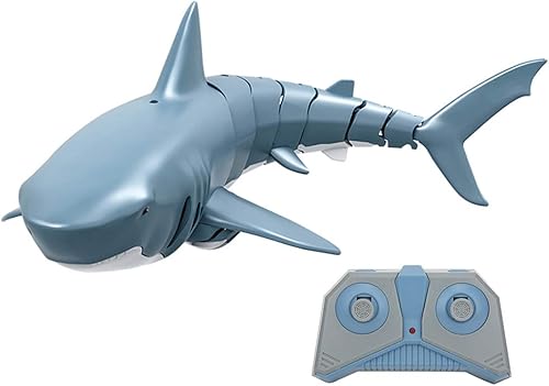 VGEBY Barco de tiburón de simulación, 2.4G Control de cuatro vías de simulación de barco de peces de juguete de agua para piscina, baño y piscina