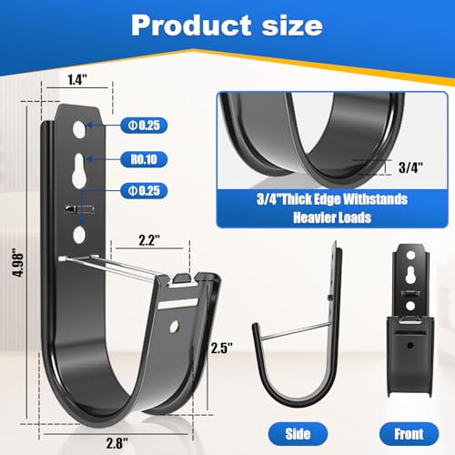 Image of Podoy 50 Pack Black 2 inch Galvanized Steel Cable J Hooks with Retainer Clips | 16-Gauge Wall /Ceiling Cable Hangers for CAT5e, CAT6, Coax, Fiber Optic and Conduit, 50 lb Load Capacity