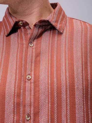 Image of The Indian Garage Co Men Slim Fit Striped Full Sleeves Cutaway Collar Casual Shirt