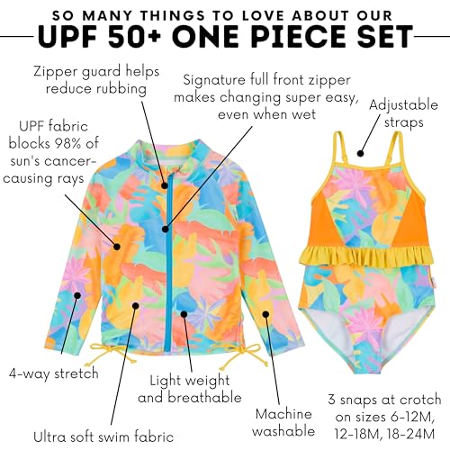 Image of SwimZip Girls' Long Sleeve Rash Guard & 1-Piece Swimsuit - UPF 50 Sun Protection