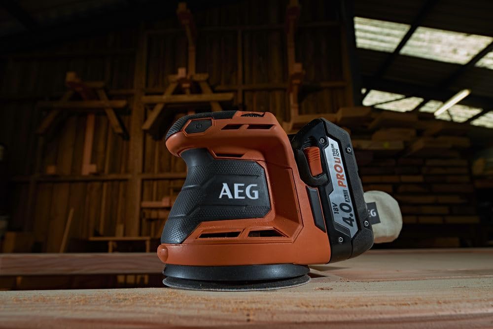 AEG - 18 V PRO18 V Wireless Electric Eccentric Sander - Disc Diameter 125 mm - Speed Dimmer - Self-Gripping System - Soft-Grip Coating - BEX18-125-0
