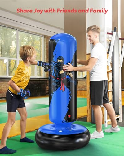 Image of QPAU Punching Bag for Kids, 66 Inch Stable Inflatable Boxing Bag with Boxing Gloves, Stand Kids Punching Bag Toy for Boys & Girls Age 6-12, Boxing Set for Practicing Karate, Taekwondo, MMA