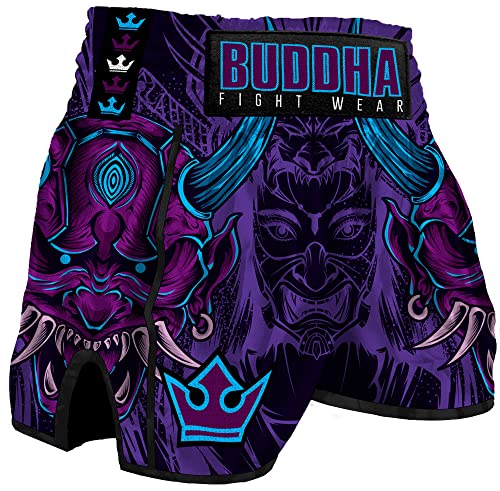 Buddha Fight Wear - Pantalón Muay Thai y Kick Boxing Modelo European Luzbel - Tejido en Satén Premium - Nuevo Patrón Europeo - Gran adaptación a la morfología de Cada Luchador - Morado - Talla L