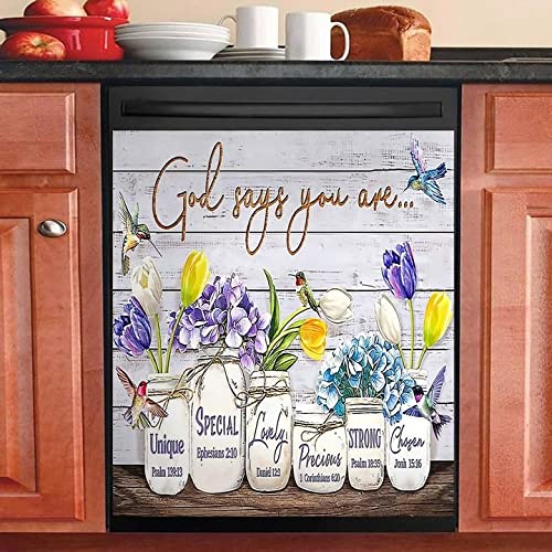 Violet Vase Flower Dishwasher Door Magnet,God Says You Are Special Dishwasher Cove Sticker Refrigerator Magnetic Fridge Panel Decal Kitchen Decor,Bird Home Appliance Stickers 23 inchx26 inch