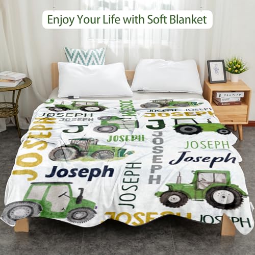 Image of Personalized Tractor Blanket with Name for Baby Boys Custom Blanket Trucks