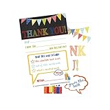 25 Rainbow Banner Kids Thank You Cards, Fill in Thank You Notes for Kid, Blank Personalized Thank Yous for Birthday Gifts, Stationery for Children Boys and Girls