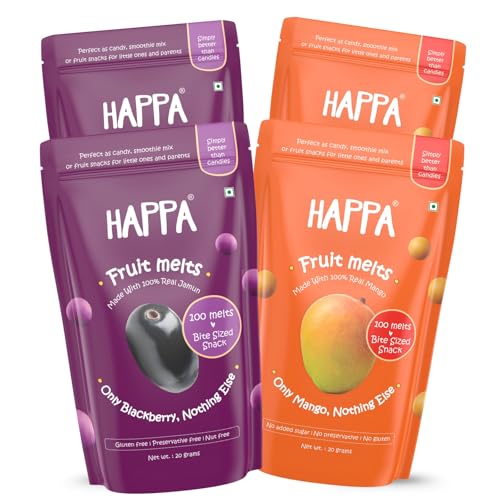 Image of Happa Mango & Jamun Melts | 100% Fruit Candy for Babies, Kids & Adults | No Added Sugar, No Colours, No Artificial Flavours | Melt-in-Mouth | 8M+ | Single Ingredient | 20g Pack of 4
