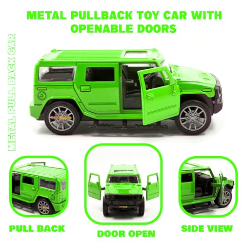 Image of Toy Cloud DieCast Model Cars Hummer Metal Car for Kids Pull Back Action Opening Doors Toy Cars for Boys 5-8 Years - Green