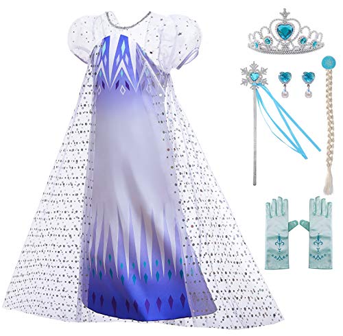 AiMiNa Princess Costumes Snow Queen Fancy Cape Dresses for Girls Birthday Cosplay Party with Accessories 7-8 Years (2059-1)